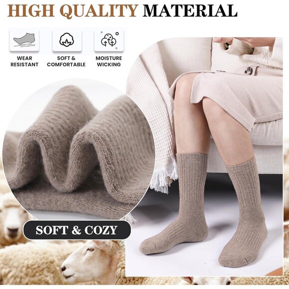 Women Merino Wool White Grey Sock 5 Pairs Warm Thick Crew Cozy Winter Boot Socks - Picture 4 of 6